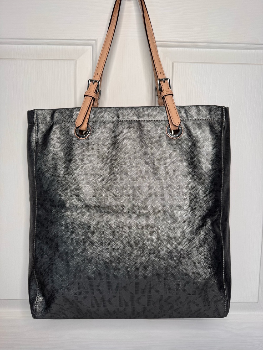 Michael Kors Black Logo Tote with Tan Straps